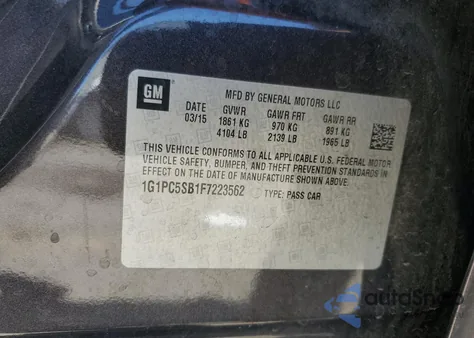 2015 Chevrolet Cruze Lt from USA, damaged, VIN 1G1PC5SB1F7223562